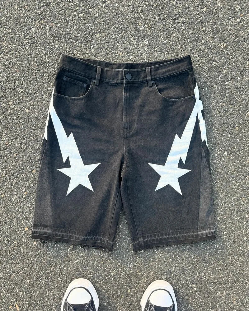 Hearujoy American fashion trend Street style wide-leg Jeans for men Y2k embroidered baggy jeans Goth punk High street casual shorts