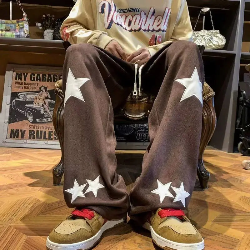 HEARUJOY  -  Retro High Street Star Trend Vbie Autumn Winter Collection Designer Straight Loose Fit Versatile Casual Long Pants