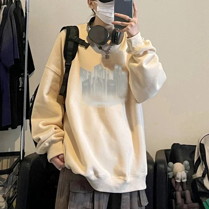 HEARUJOY  -  Men's Oversized Hoodie White 5XL Fashion Hoodies Oversize for Men Funny Print Man Casual Wear Hoody Male Sweatshirt