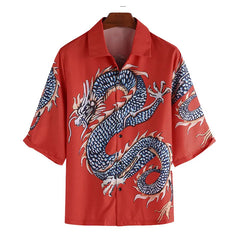 Hearujoy Summer Clothing Men's Loose Stylish Hip Hop Shirt Casual Graphics Dragon Printed Mid-sleeved Shirts for Men Fashion Big Size Top