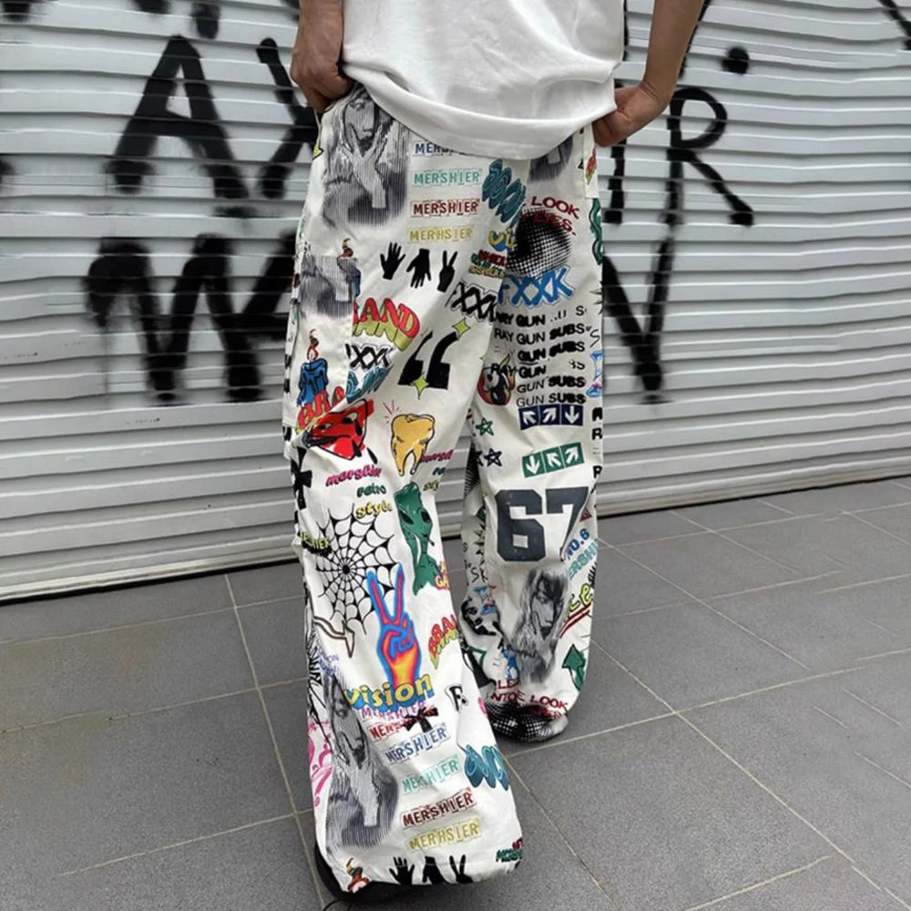 Hearujoy Y2k Mens Streetwear American Design Camouflage Overalls Mens Harajuku Retro Hip-Hop Falling Loose Casual Wide-Leg Pants