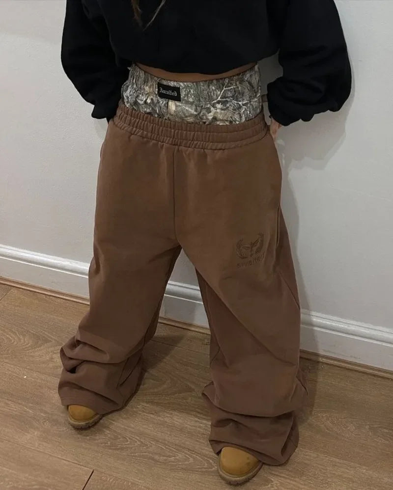 Hearujoy Y2K retro hip hop camouflage high waisted wide leg Embroidered men sweatpants Harajuku fashion street women baggy pants