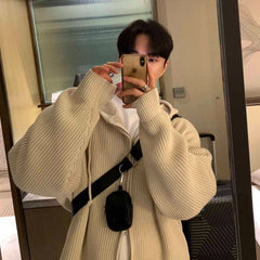 Hearujoy Winter Sweater Cardigan Men Warm Oversized Knitted Hooded Sweater Coat Men Korean Loose Cardigan Sweater Mens Jumper Clothes