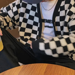 HEARUJOY  -  V Neck Man Clothes Knitted Sweaters for Men Green Plaid Cardigan Black Jumpers Sale Wool A Mode T Shirt Warm Korean Autumn S Fun