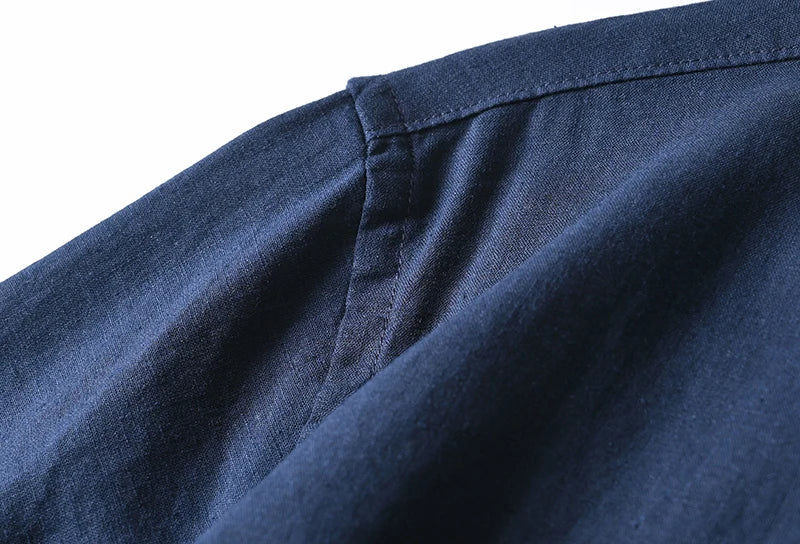 HEARUJOY  -  Men's Summer Cotton Linen Shirt Solid Color Skin Friendly Breathable Short Sleeve Lapel Shirts With Chest Pocket