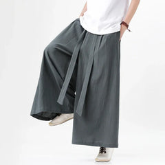 HEARUJOY  -  Spring Men Chinese Style Cotton Linen Harajuku Pants Men Kung Fu Kimono Trousers Male Street Wushu Wide Leg Pants Bottom