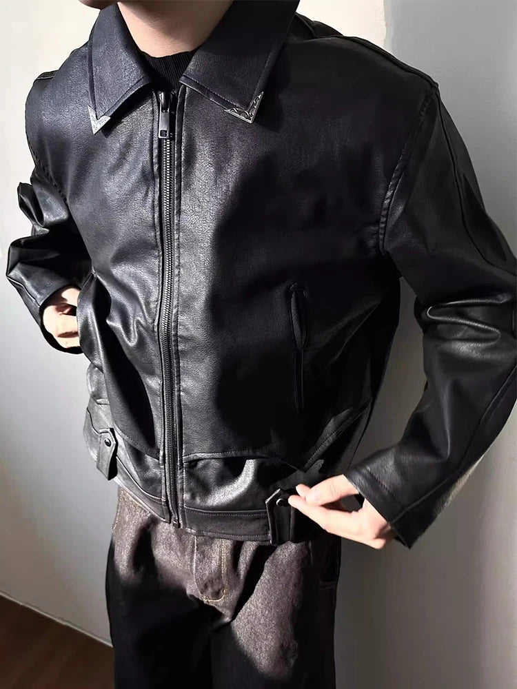HEARUJOY  -  Vintage Slim PU Leather Jackets Mens Streetwear Fashion Zip-up Turn-down Collar Coats Men Clothing Fall Winter Casual Outerwear