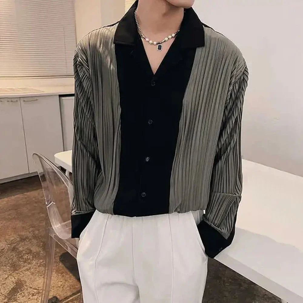 Hearujoy New Mens Spring And Autumn Niche High-End Abstinence Retro Design Long-Sleeved Shirt Loose Casual Genderless Shirt