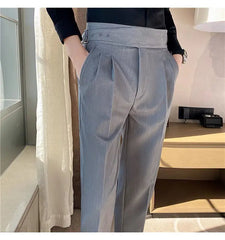HEARUJOY  -  Italian Style Men Naples Suit Pants High Waist Slim Fit Small Feet Ankle-Length Pants Spring Fashion Business Casual Trousers