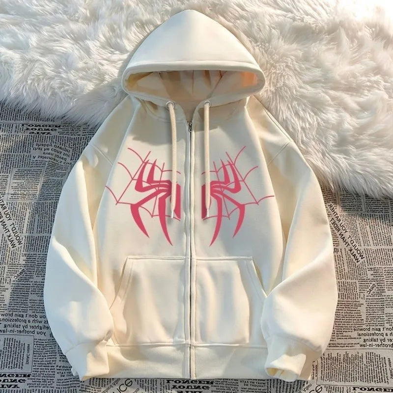 HEARUJOY  -  Man Hoodies Spider Funny Designer Novelty and Sweat Shirt Pastel Color High Quality Aesthetic Full Zip Up Sweatshirts for Men