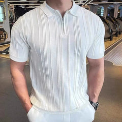 HEARUJOY  -  Summer New Men's Solid Color Knitted Jacquard Short Sleeve T-shirt Retro Trend Fashion Casual Simple Slim Men's Tops