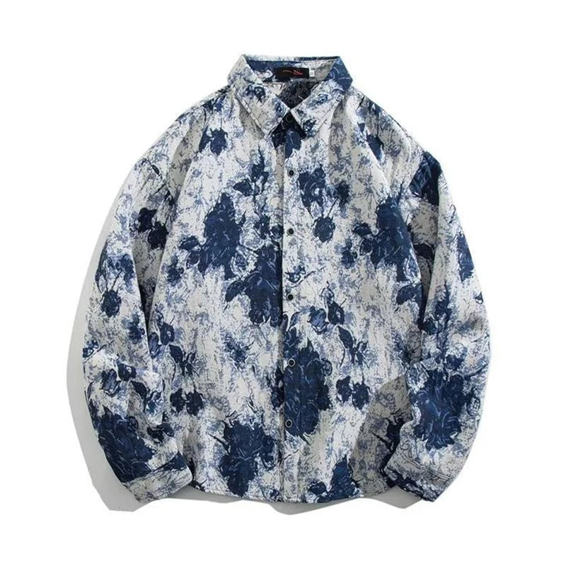 HEARUJOY  -  Cuban Colored Numb Ethnic Style Shirt Men Weaving and Embroidered Spring and Autumn Retro Hong Kong Style Shirt Jacket