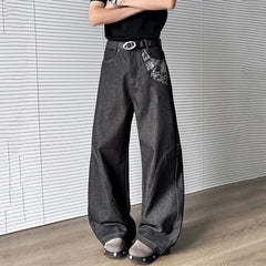 HEARUJOY  -  New Summer Men's Denim Pants Jacquard Patchwork Contrast Color 2025 Trousers Straight Leg Loose Male Boot-cut Jeans