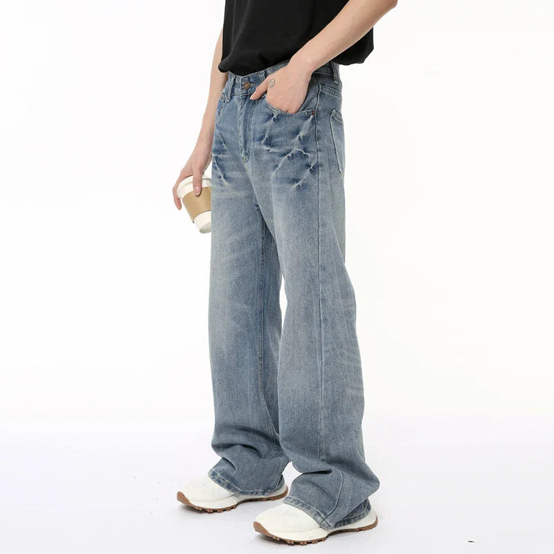 Hearujoy Niche Design Male Denim Pants Lightning Crack Casual Bottom Stright Wide Leg Loose Jeans Pockets Trend Summer 9C6389
