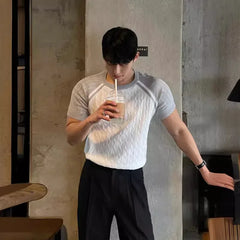 Hearujoy New Summer Men's Round Neck Short Sleeve T-shirt Breathable Thin Style Korean Niche Design Sensibility Slimming Knitted Top