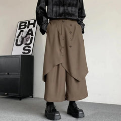 HEARUJOY  -  Japanese Gothic Dark Style Pants Skirt Irregular Layered Pants Hakama Autumn Fashion Streetwear All-Match Samurai Pants Unisex