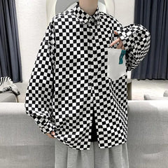 Hearujoy New Plaid Loose Casual Long Sleeved Shirt for Men Trendy Instagram Collar Top Clothes Stylish Jacket for Men