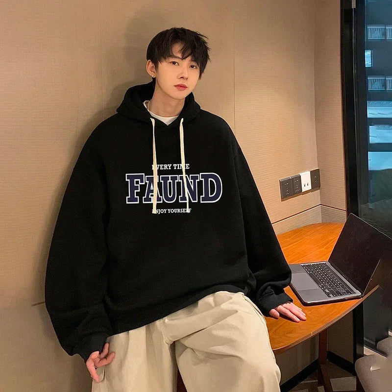 HEARUJOY  -  Men's Oversized Hoodie Off White Letter Print 5XL Hoodies with Hat Over size for Men Man Hoody Casual Wear Male Sweatshirt