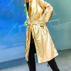 Hearujoy Mens Metallic Street Shiny Coat Autumn And Winter Genderless Mid-Length Nightclub Fashion Loose Casual Solid Color Coat Unisex