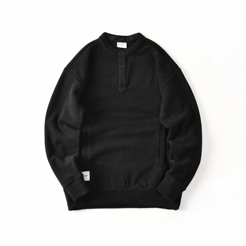 HEARUJOY  -  Men's Double-Sided Fleece Relaxed Fit Henley Neck Pullover - Warm Casual Sweatshirt for Autumn/Winter