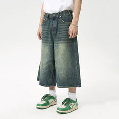 Hearujoy High Street Calf-Length Pants Denim Men's Shorts Straight Zipper Causal Wide Leg Male Trousers Chic Summer 8825