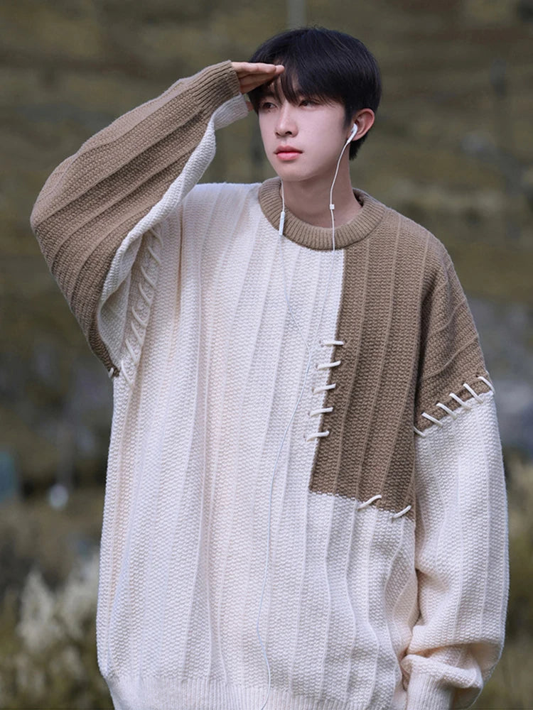 Hearujoy Knitted Sweater Men Pullover Oversize Sweaters Male Winter Harajuku Casual Streetwear Patchwork Autumn Hip Hop Spliced