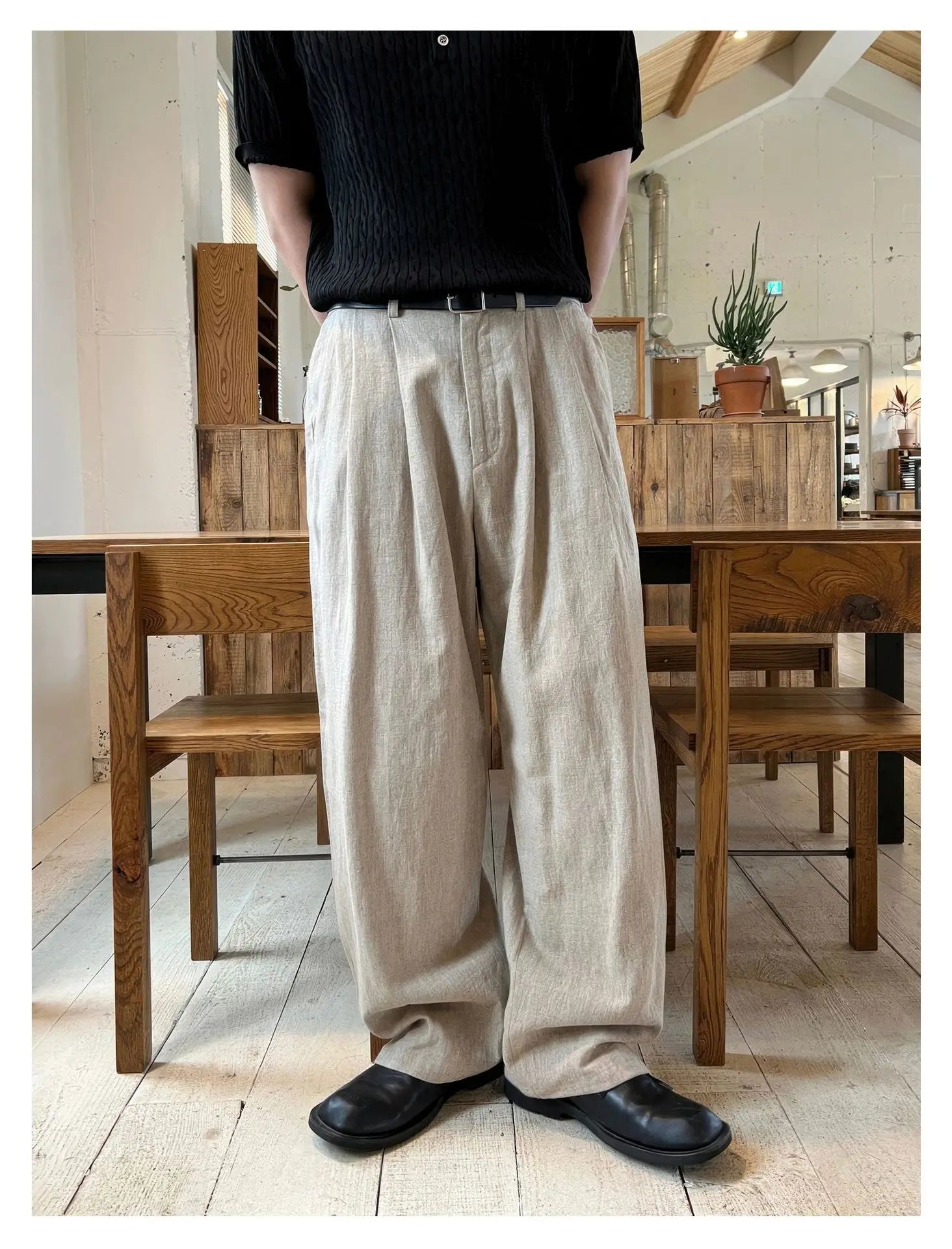 HEARUJOY  -  Men's Korean Light Luxury Draped Linen Wide Leg Pants Leisure Button-down Solid Color Straight Premium Elegant Sweatpants M-3XL