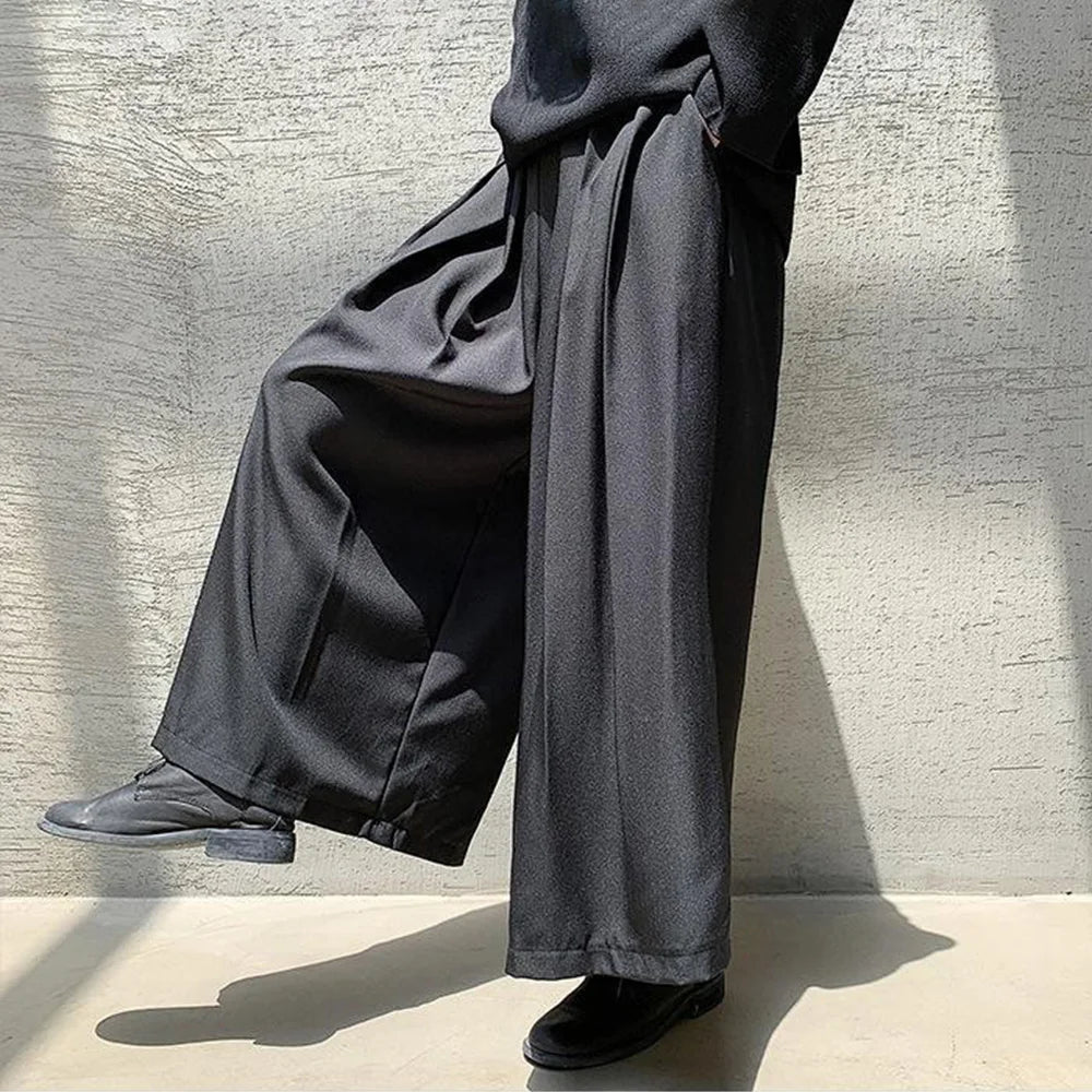 HEARUJOY  -  Y2k Gothic Dark Style Skirt Pants Genderless Spring Street Wear Fashion Japanese Plain Daily Casual Hakama Wide-Leg Pants Unisex