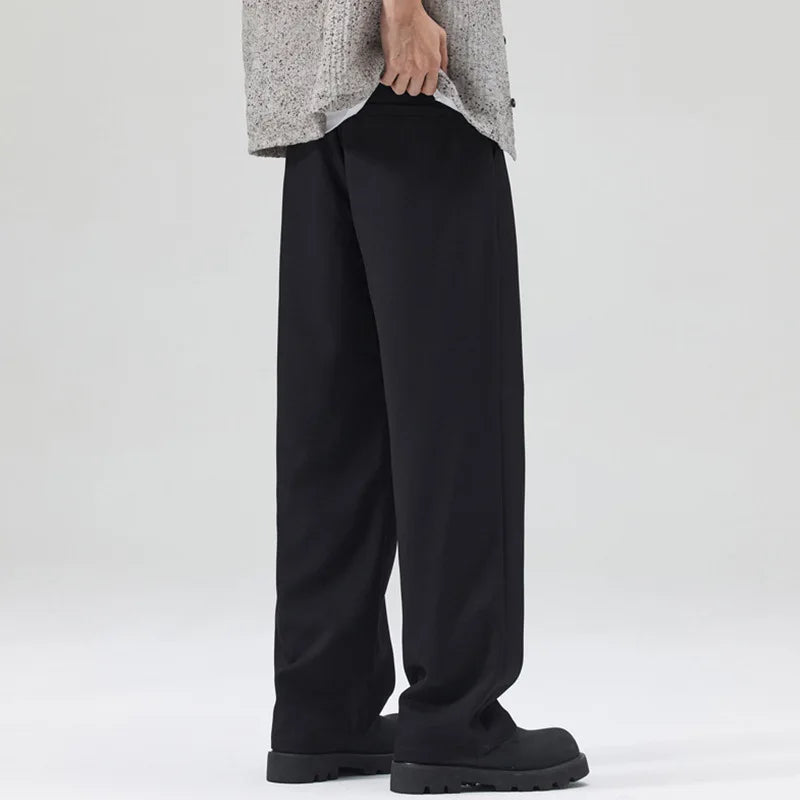 HEARUJOY  -  New Fashion Men's Suit Pants Summer Single Pleated Casual Wide Leg Draped Full Length Trousers Thin Male Bottoms