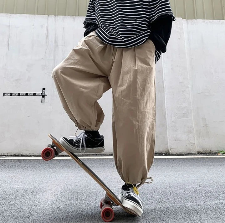 HEARUJOY  -  Solid Color Loose Thin Men's Casual Wide-leg Pants Summer High Quality Slacks Fashion 2025 Cotton Xxxl Y2k Male Cropped Trousers