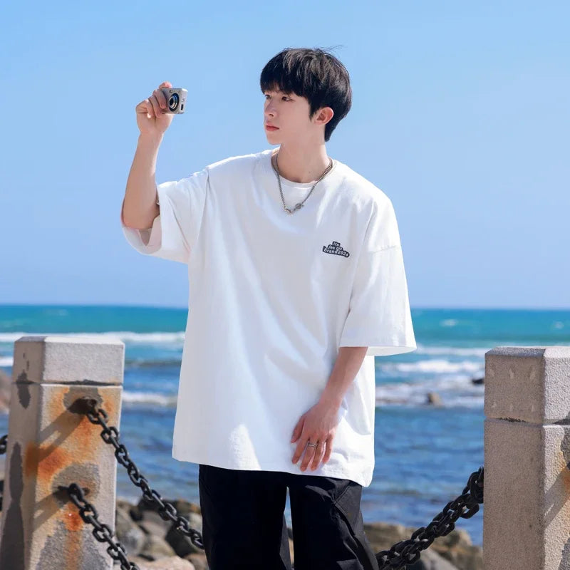 HEARUJOY  -  T Shirt Oversized Cotton For Men 5XL White Men's Letter Print T-shirts Men Casual Wear Summer Tee Shirts Big Size Clothing