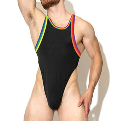 Hearujoy Men's Sexy Nightclub Jumpsuit Colorful Printed Chain T Shaped Jumpsuits New Men Sexy Contrasting LGBT Bodysuit Siamese Underwear