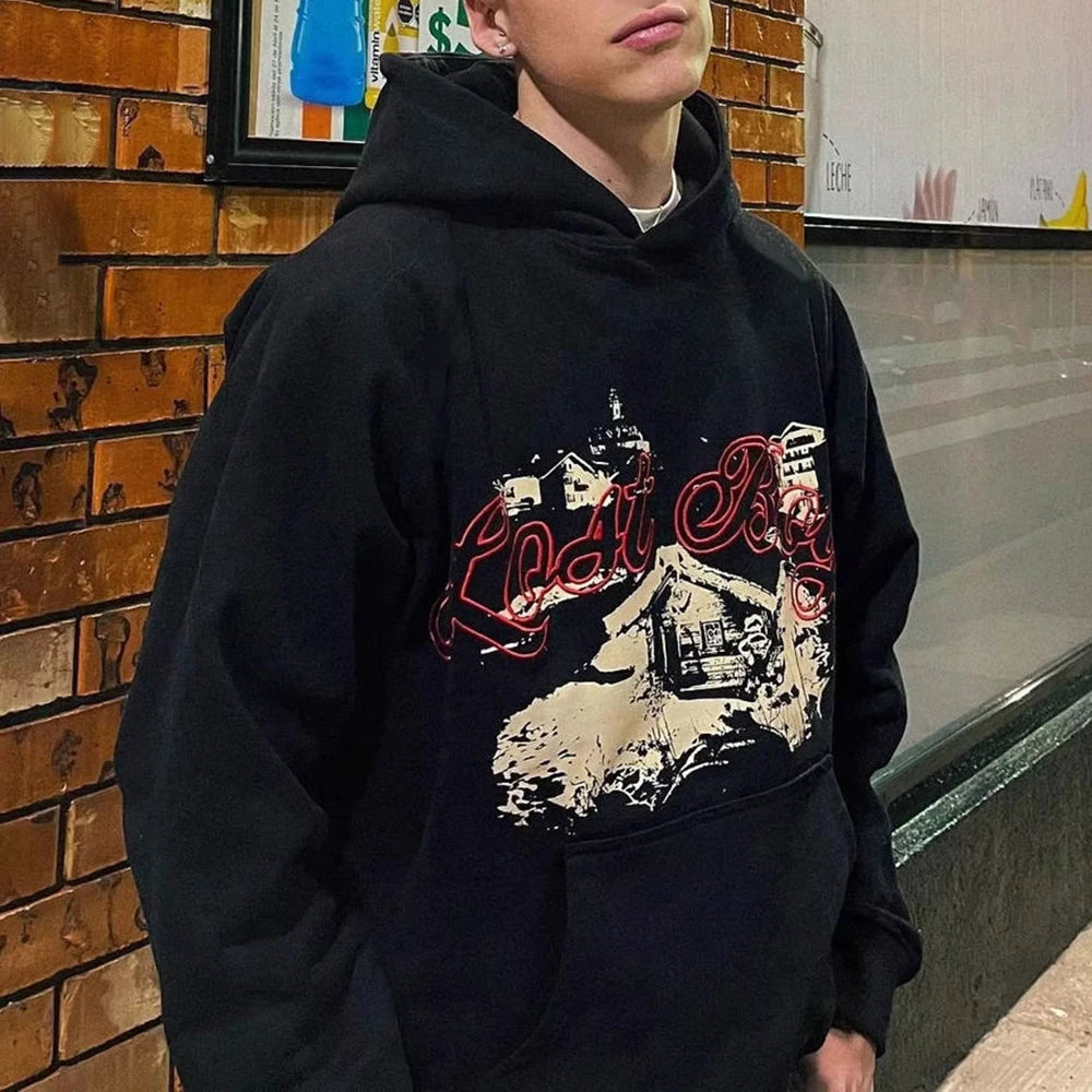 Hearujoy Men's Fashionable Hoodie American Style Print Hip-Hop High Street Retro Trendy Casual Hooded Sweatshirt Spring And Autumn
