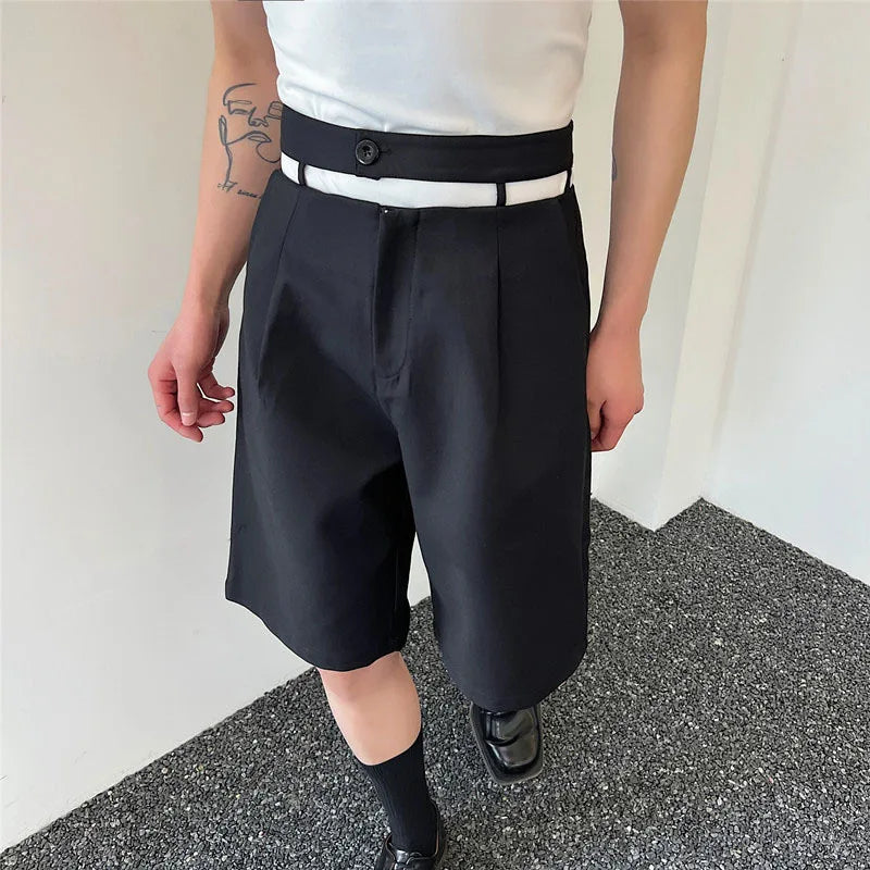 Hearujoy Men's Trendy Shorts Waist Hollow Out Loose Knee Length Pants Casual Male Korean Soild Color Staright Trouser 9A8173