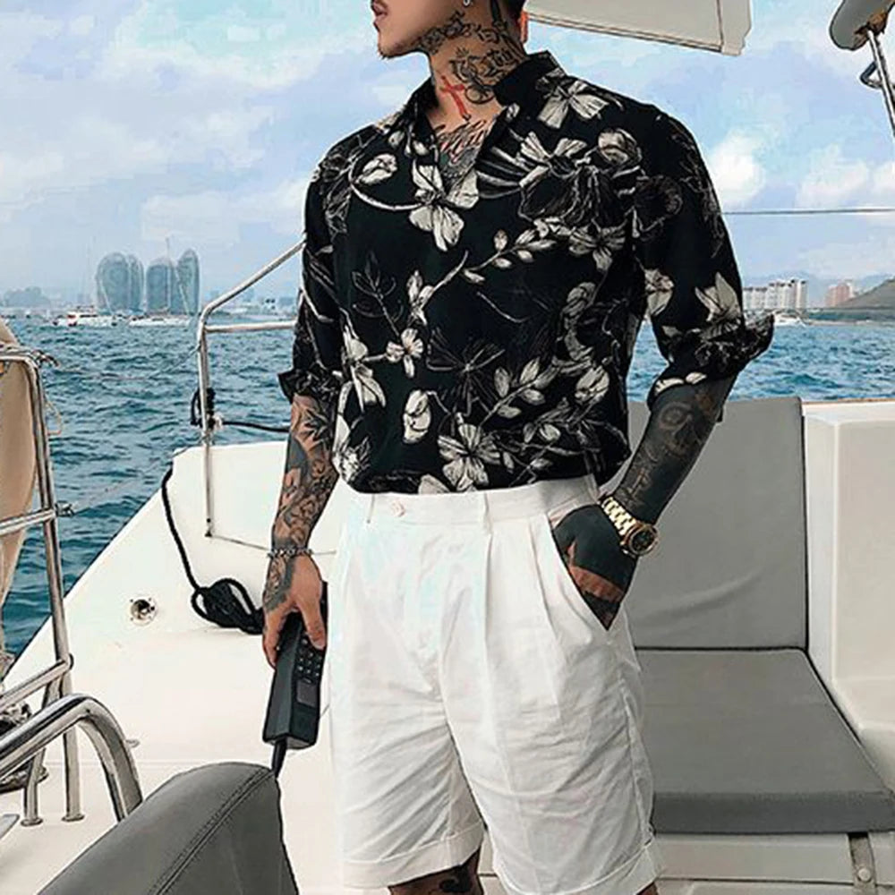 Hearujoy Men Fashion Clothing Summer High Quality Floral Retro Casual Hawaiian Flower Shirt Slim Fit Beach Short Sleeve Shirt Unisex