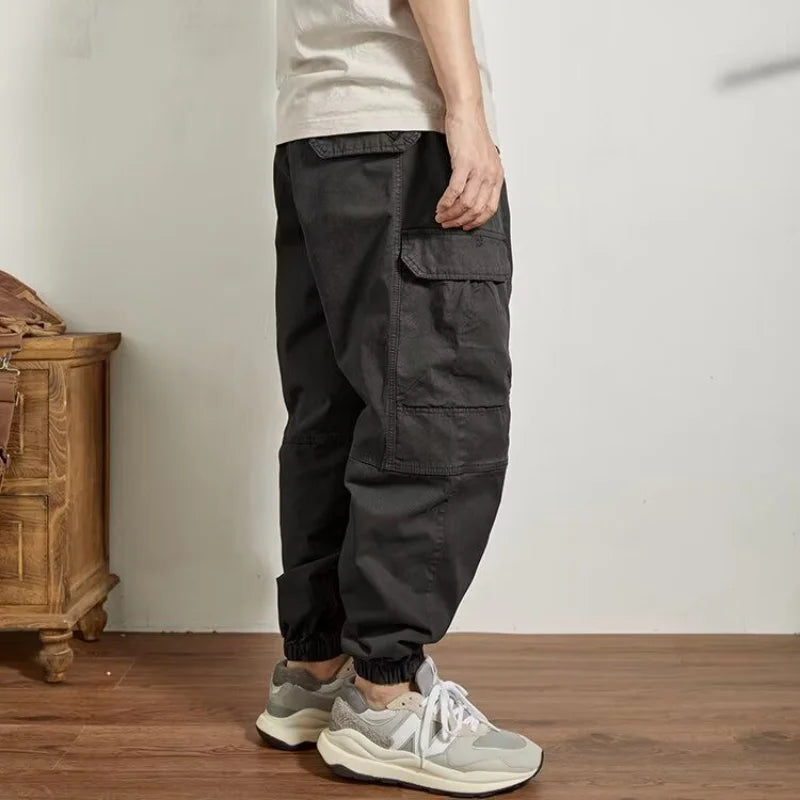 Hearujoy Men Clothing Trend American Vintage Streetwear Baggy Cargo Harem Pants Y2K Casual Solid Loose Pockets Trousers Pantalones Hombre