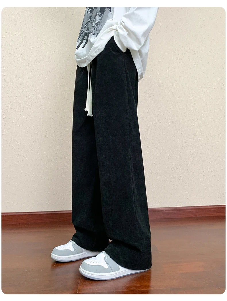 HEARUJOY  -  Autumn Loose Corduroy Pants Men Casual Baggy Pleated Pants Straight Joggers Design Wide Leg Trousers American Sensual Pants Men