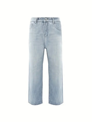 HEARUJOY  -  Men'S Vintage Washed Blue Loose Fit Jeans - Casual Straight Leg Denim Pants with Zipper Fly, All-Season Comfort, Mid Waist, Casual