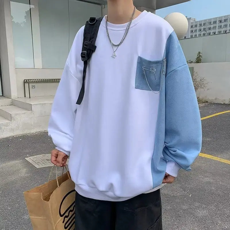 Hearujoy Japanese Splicing Hooded Sweatshirt for Men with a Niche Design Sense Contrasting Color Top Oversized Trendy Brand Jacket