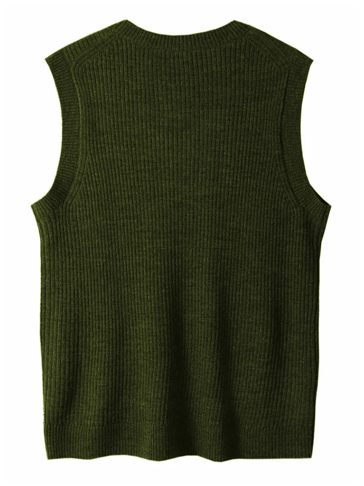 HEARUJOY  -  Casual Simple Solid Color All-match Knit Vest Mens Autumn Trendy Slim V Neck Tank Tops Men Leisure Sleeveless Knitted Camisoles
