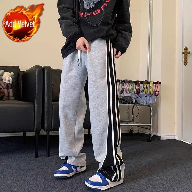 HEARUJOY  -  Loose Autumn Winter Wide Straight Baggy Trousers For Men Punk Casual Pants Man Trend Luxury Classic Streetwear Polyester Sale