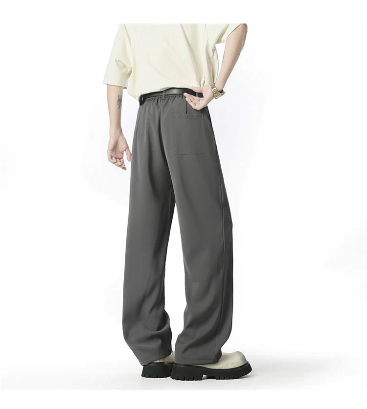 HEARUJOY  -  Men's Straight Baggy Casual Pants Korean Slit Personality Suit Trousers Fashion Formal Business Male Streetwear Gray Black