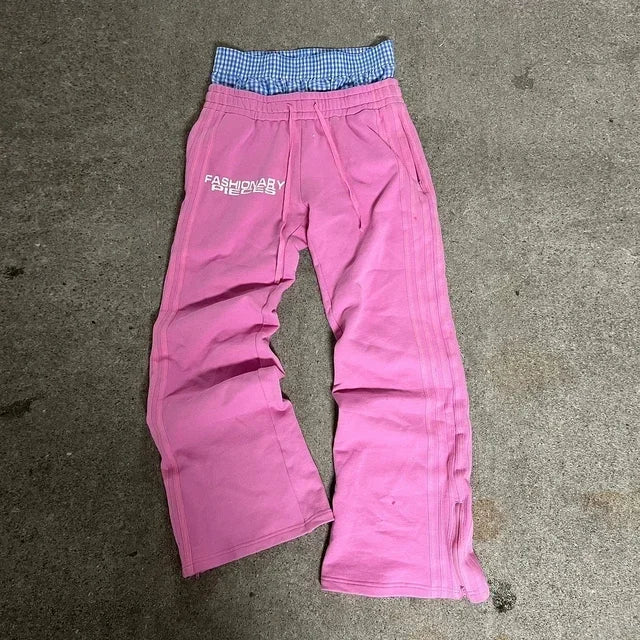 Hearujoy Y2K retro fashion simple striped casual pants for men and women Harajuku straight pants high waist loose hip hop sweatpants