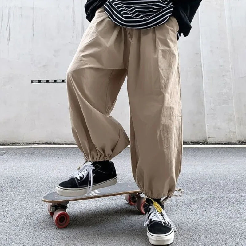 HEARUJOY  -  Solid Color Loose Thin Men's Casual Wide-leg Pants Summer High Quality Slacks Fashion 2025 Cotton Xxxl Y2k Male Cropped Trousers