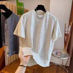 Hearujoy New Loose-fit European Style Bright Sequin Short Sleeve Men's T-shirt Niche Unique Design Sensibility Cool Top