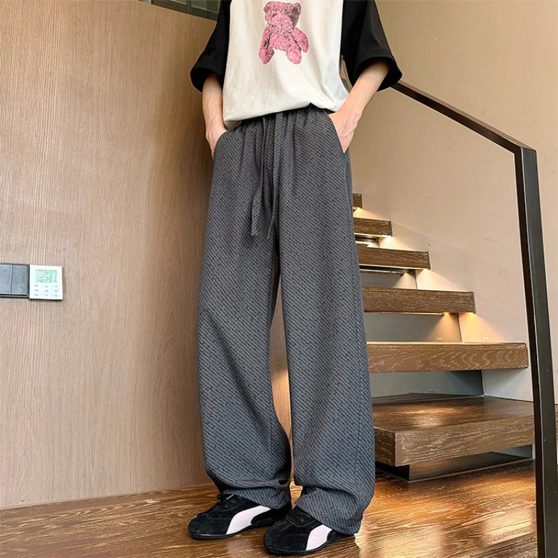 HEARUJOY  -  Baggy Ice Silk Men's Casual Straight Pants Summer Thin Male Trousers Low Price Stylish Designer Vintage Original Y2k Clothing