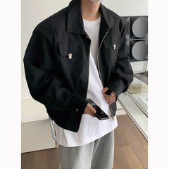 Hearujoy Korean Fashion High-end Jackets for Men American Niche Short Baseball Jacket Shoulder Pads Oversized Workwear Bomber Jacket Men