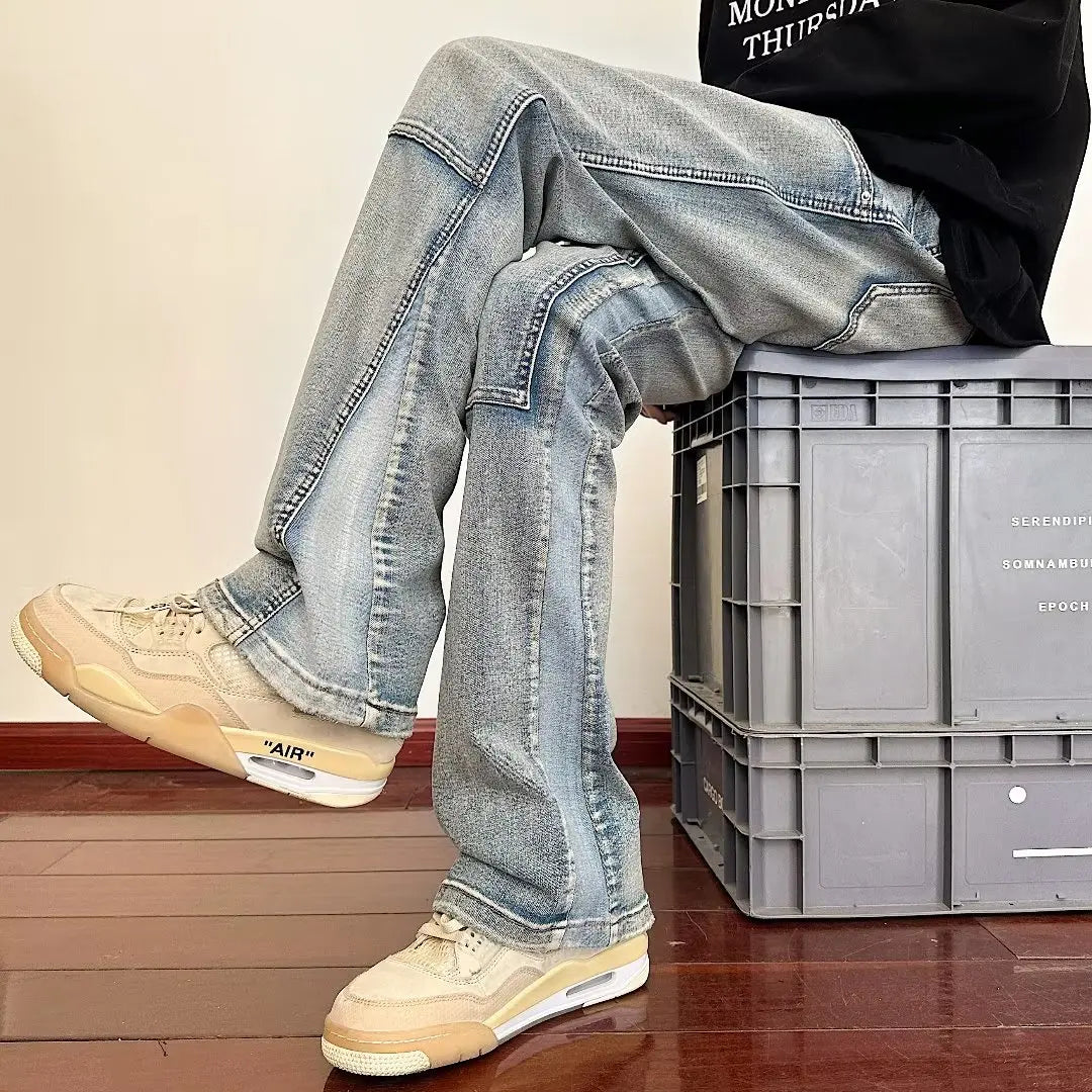 HEARUJOY  -  Y2K Streetwear New Kpop Flare Jeans Cargo Pants Men Clothing Straight Old Vintage Hip Hop Denim Trousers Pantalones Hombre
