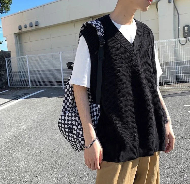HEARUJOY  -  Men's Clothing Sleeveless Vest Blue Waistcoat Knit Sweater Male V Neck Red Thick Winter Sheap High Quality Replica Street Ugly A