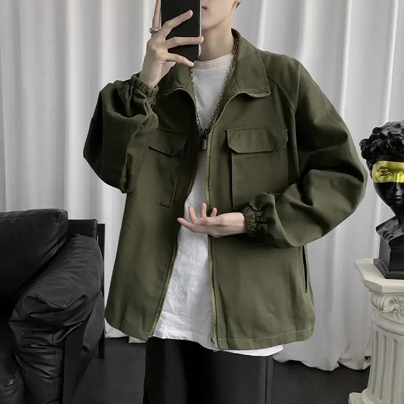 HEARUJOY  -  Work Jacket Men's Spring Autumn Korean Trendy Handsome Tops Ins Brand Loose Stand Collar Jacket